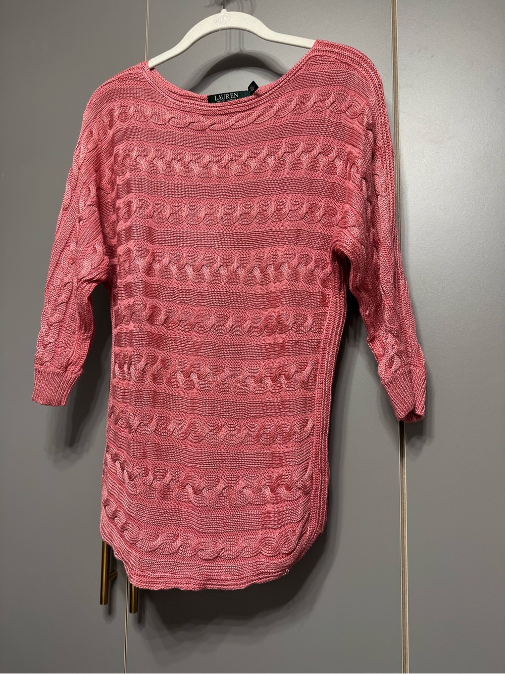 Ralph Lauren Coral Pink Cable-Knit Scoop Neck Sweater
